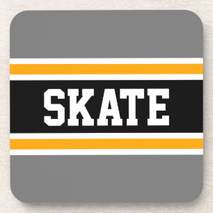 SKATE Sporty Yellow Black Gray Hockey Stripes Getränkeuntersetzer