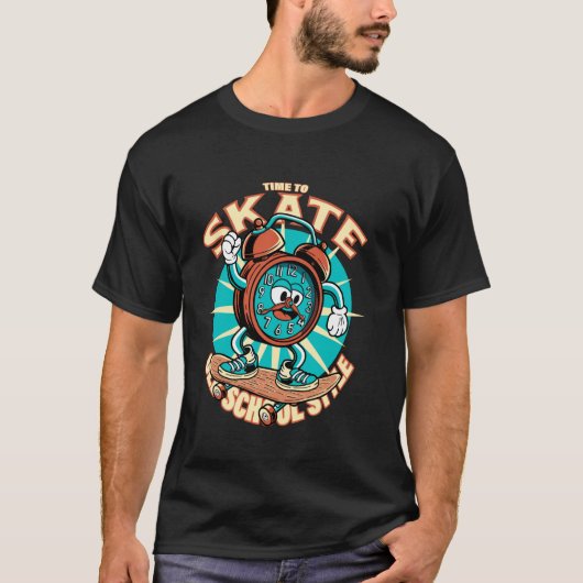 Skate time. Skateboarding cartoon clock. T-Shirt (Vorderseite)
