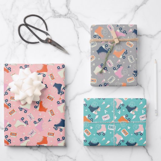 Skate und Kassettenband für Retro-Rollen Geschenkpapier Set (Vorderseite)