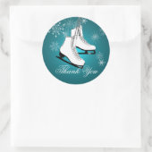 Skate und Schneeflocken Aquamarin Runder Aufkleber (Tasche)