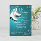 Skate und Schneeflocken Aquamarin zum Geburtstag Einladung (Stehend Vorderseite)