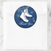 Skate und Schneeflocken Blau Runder Aufkleber (Tasche)