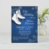 Skate und Schneeflocken Blauer Geburtstag Einladung (Stehend Vorderseite)