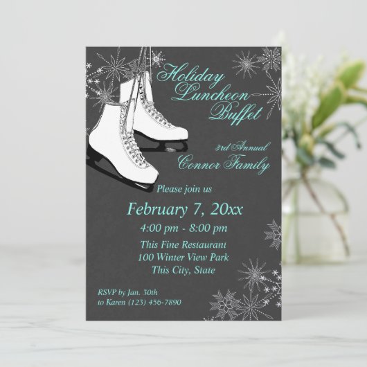 Skate und Schneeflocken Einladung (Stehend Vorderseite)