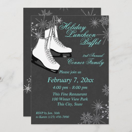 Skate und Schneeflocken Einladung (Vorne/Hinten)