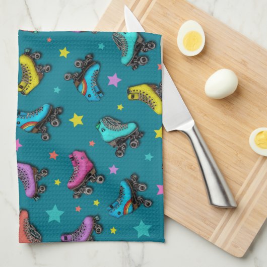 Skate und Stars für Retrowalzen Geschirrtuch (Viertel Falte)