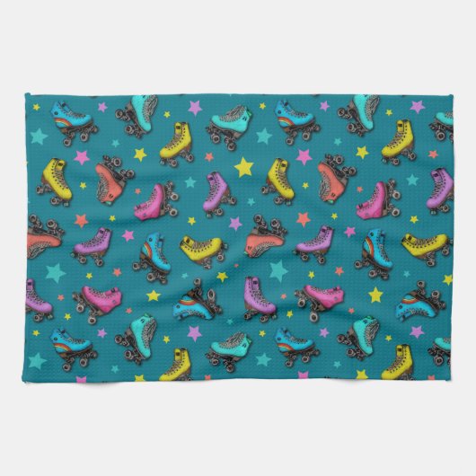 Skate und Stars für Retrowalzen Geschirrtuch (Horizontal)