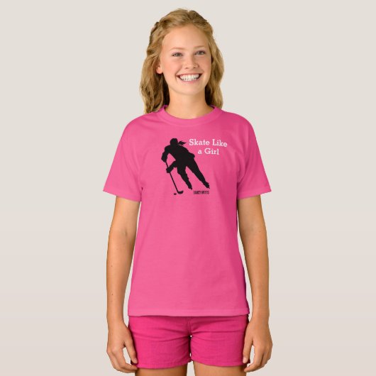 Skate wie ein Girl-Hockey-Rosa T-Shirt (Vorne ganz)