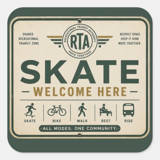 Skate Willkommen Hier Shared Mobility Aufkleber (Vorderseite)