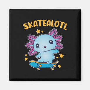 Skatealotl Kawaii Axolotl Salamander Fährt Skateb Magnet