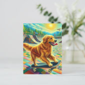 Skateboard Adorable Golden Retriever Hund Postkarte (Stehend Vorderseite)