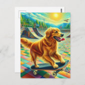 Skateboard Adorable Golden Retriever Hund Postkarte (Vorne/Hinten)