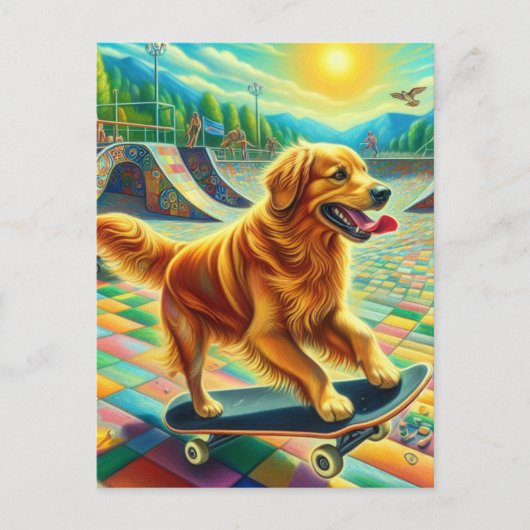 Skateboard Adorable Golden Retriever Hund Postkarte (Vorderseite)