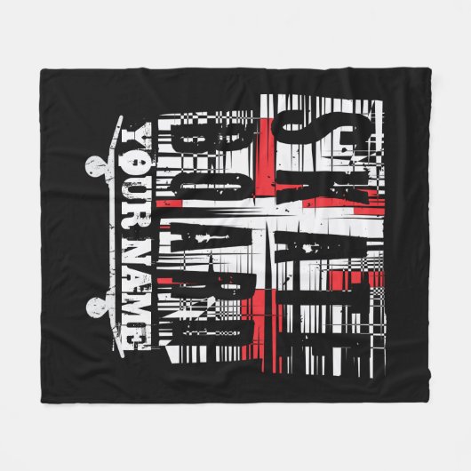 Skateboard auf schwarzer Feile als "Distressed Whi Fleecedecke (Vorderseite (Horizontal))