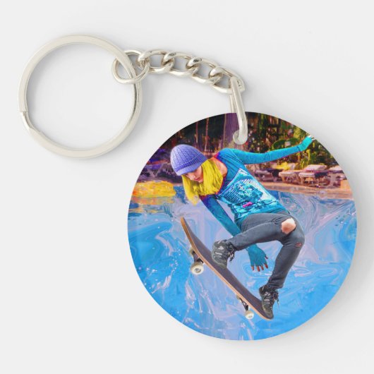 Skateboard auf Wasser Schlüsselanhänger (Vorderseite)