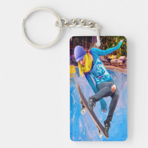 Skateboard auf Wasser Schlüsselanhänger