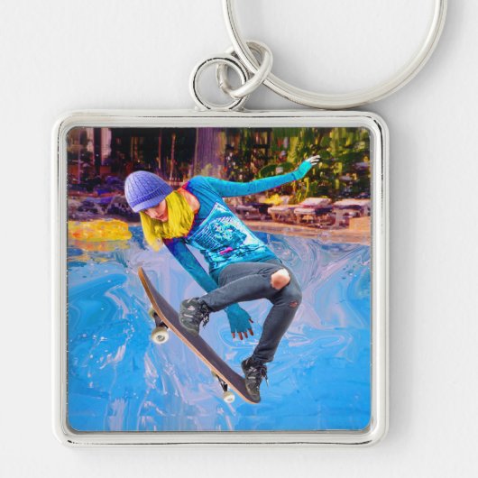 Skateboard auf Wasser Schlüsselanhänger (Vorne)