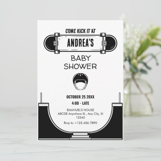 SKATEBOARD BABY SHOWER EINLADUNG (Stehend Vorderseite)