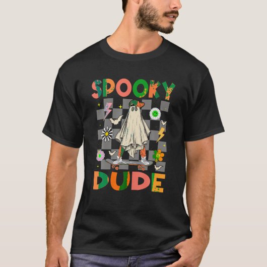 Skateboard Boo Ghost Spooky Typ Hippie Halloween T-Shirt (Vorderseite)