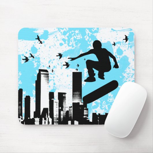 Skateboard. Brett mit Vögeln. blk&aquamarin. Mousepad (Mit Mouse)
