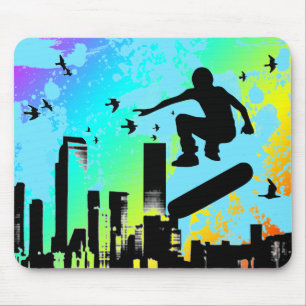 Skateboard. Brett mit Vögeln. Mousepad