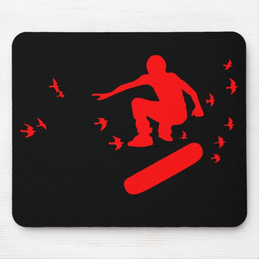 Skateboard. Brett mit Vögeln. Rot. Mousepad (Vorne)