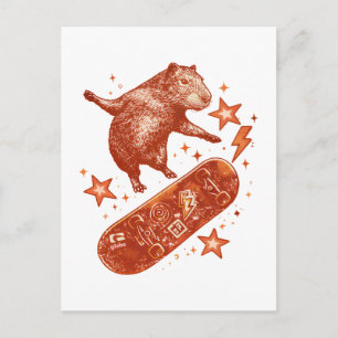 Skateboard Capybara Y2K 90er Stil Postkarte