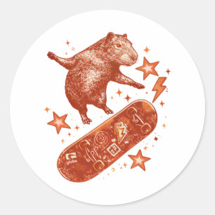 Skateboard Capybara Y2K 90er Stil Runder Aufkleber