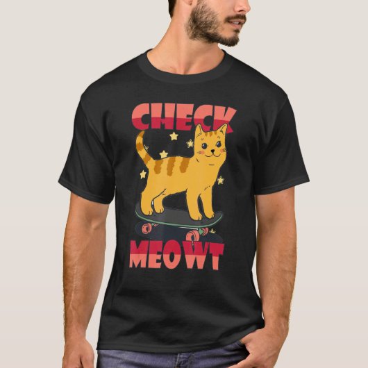 skateboard cat check me out skater skateboard T-Shirt (Vorderseite)