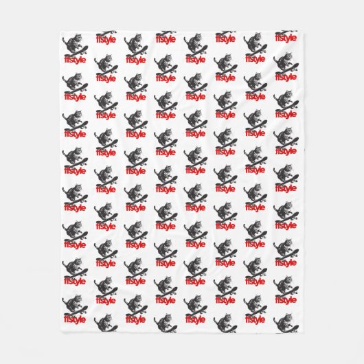 Skateboard Cat FFStyle White Fleecedecke (Vorderseite)