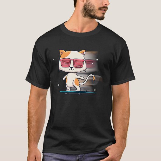 Skateboard Cat Kitten Tierbesitzer T-Shirt (Vorderseite)