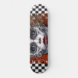 Skateboard Checkered Retro Cool Blue Girl