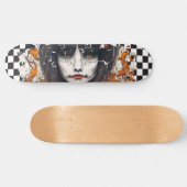Skateboard Checkered Retro Cool Orange Girl (Horizontal)