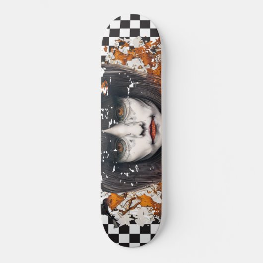 Skateboard Checkered Retro Cool Orange Girl (Vorderseite)