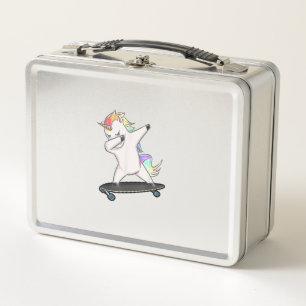 Skateboard Dabbing Einhorn Frauen Männer Kinder T- Metall Brotdose