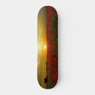 Skateboard der Mädchen auf Mohnfeld