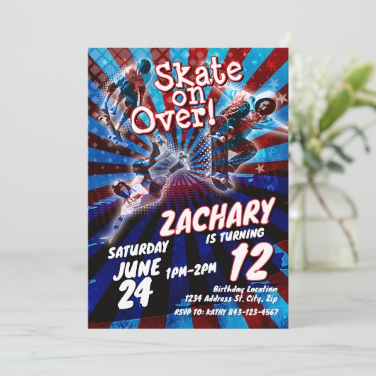 Skateboard - Einladung zum Geburtstag (Stehend Vorderseite)