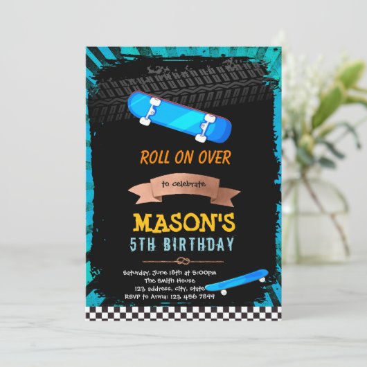 Skateboard - Einladung zum Geburtstag (Stehend Vorderseite)