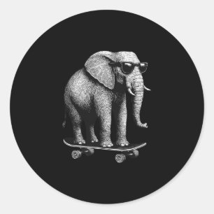 Skateboard-Elefant mit Sonnenbrille Tier Skater G Runder Aufkleber