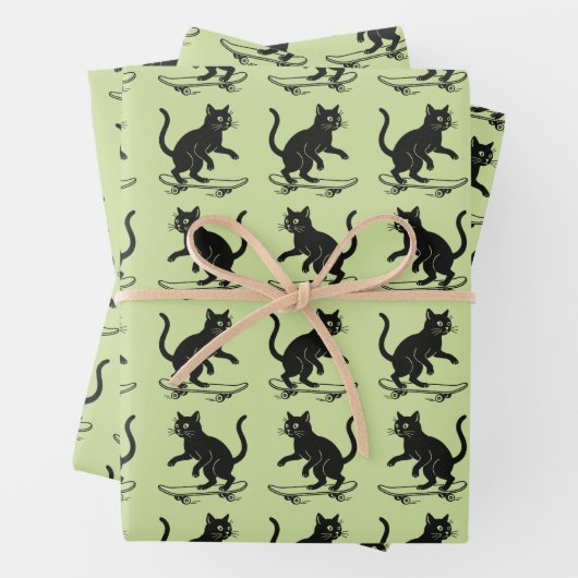 Skateboard fahrende Katze  Geschenkpapier Set (Beispiel)