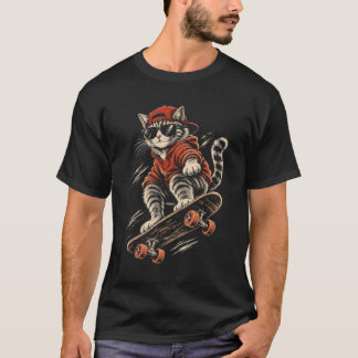 Skateboard fahrende Katze - Lustige Katze T-Shirt