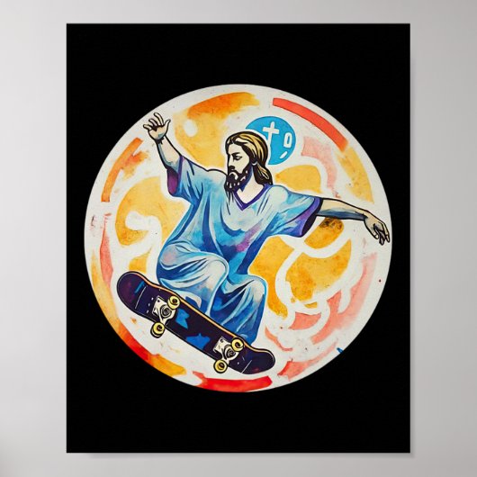 Skateboard fahrender Christus Gebet Herr Kirche Gl Poster (Vorne)