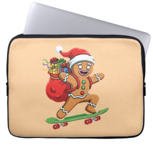 Skateboard fahrender Lebkuchenmann liefert Weihnac Laptopschutzhülle