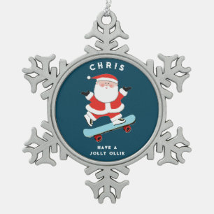 Skateboard-Fahrer-Geschenk zum Feiertag Schneeflocken Zinn-Ornament