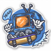 Skateboard Fernsehen Blue Brown 4" Kiss Cut Vinyl Aufkleber (Vorderseite)