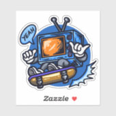 Skateboard Fernsehen Blue Brown 4" Kiss Cut Vinyl Aufkleber (Blatt)