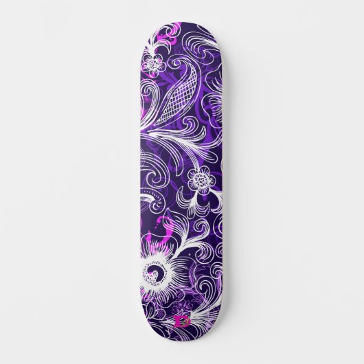 Skateboard für lila, weiße und rosafarbene Blütenb (Vorderseite)