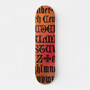 Skateboard für rote und orange Gotische Buchstaben