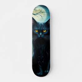 Skateboard Gato negro en noche de luna llena