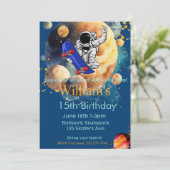 Skateboard Geburtstag, Astronaut Geburtstag, Weltr Einladung (Stehend Vorderseite)
